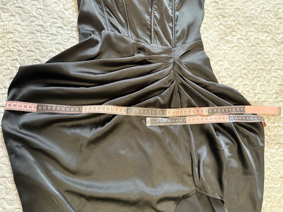 Rochie eleganta neagra satin off shoulder corset slit sexy