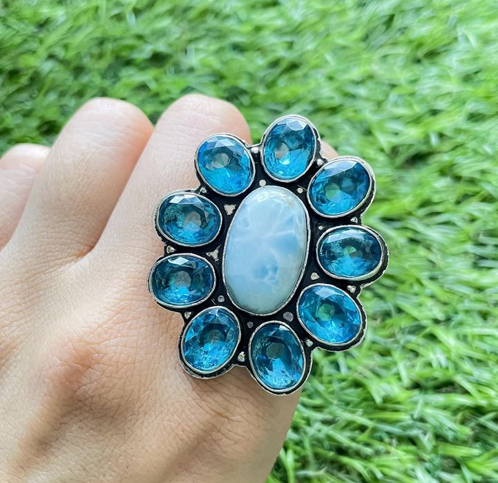 Inel argint 925 cu larimar și topaz bleu