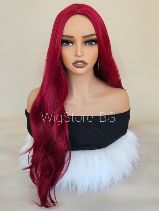 Червена дълга къдрава перука без бретон