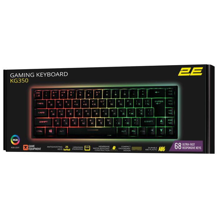 } Клавиатура игровая 2E GAMING KG350 RGB 68key USB Black Ukr