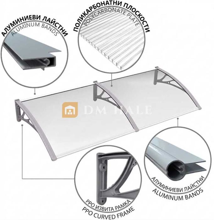 НОВО Навес за Врата/Прозорец 120х240см, Черно-Тъмно Сиво