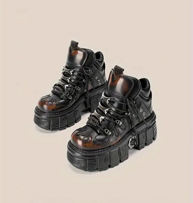 Готические Киберпанк Стильные Кеды на Танкетке - Модные Высокие