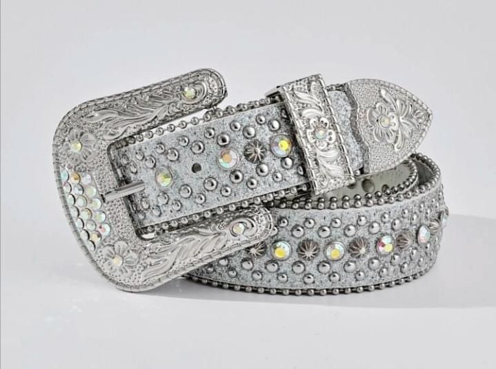 Curea stil BB rhinestone alba 110cm