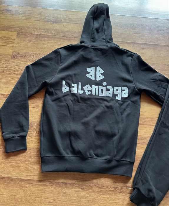 Мъжки,памучен,черен екип Balenciaga с щампа на гърба