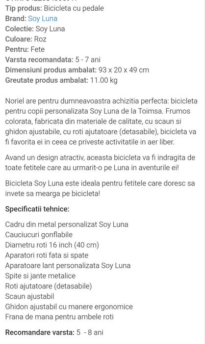 Bicicleta fetițe 5-8 ani
