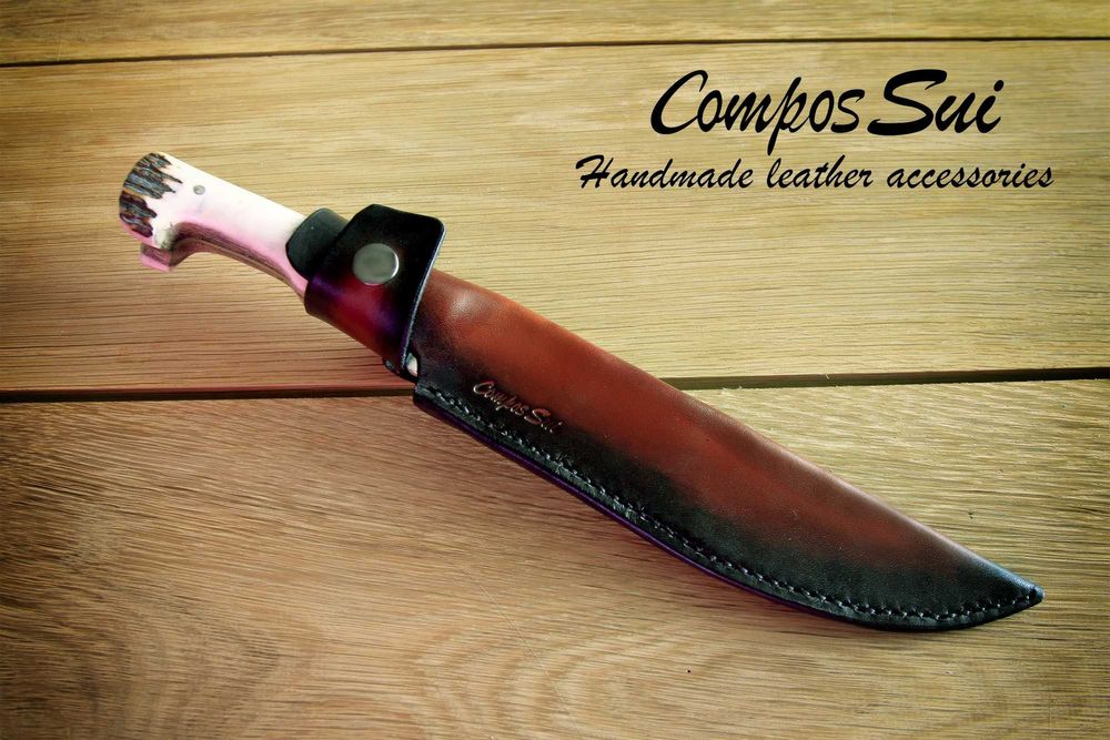 Кания за нож от естествена кожа , кожен калъф за нож