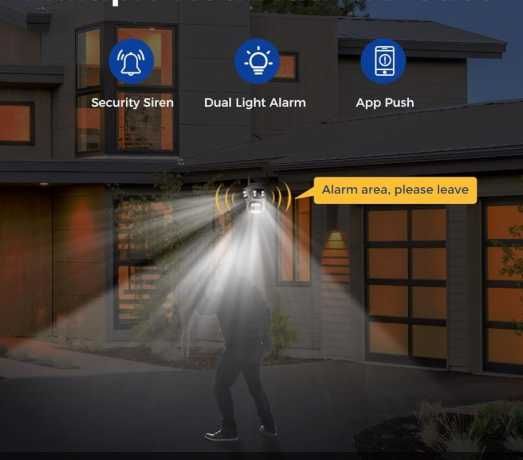 Тройна външна въртяща WiFi AI камера с три обектива, ICSee, Бяла