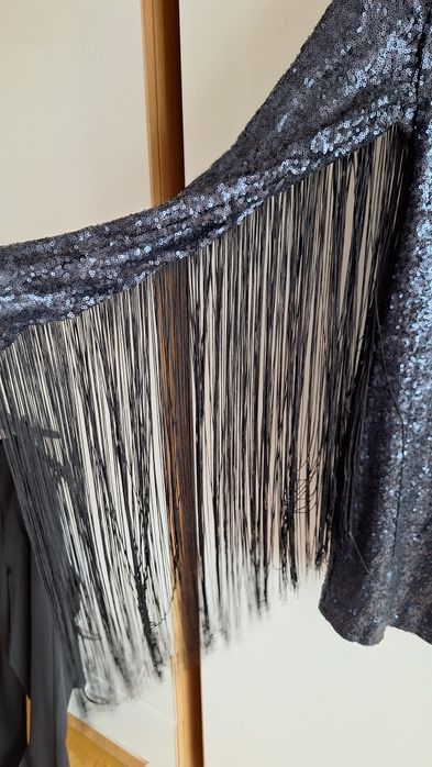 Rochie de seara, bleumarin, paietee si franjuri