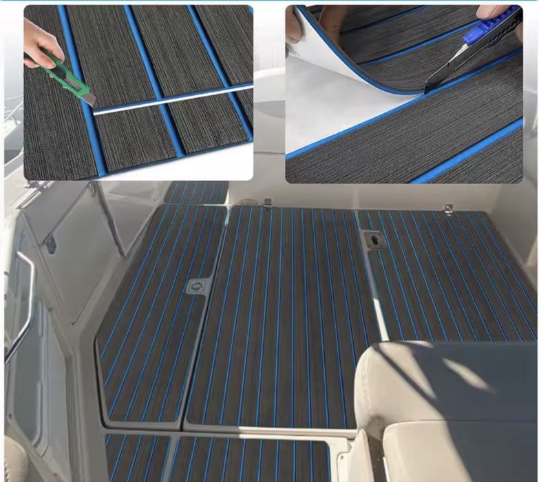 Mocheta Covoraș de punte din spumă EVA imitație de tec pentru barci podea marină din tec impermeabilă ponton maro și negru 240x45Cm