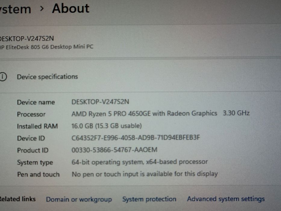 Mini Pc Hp 805 g6 Ryzen 5 4650GE 16gb ram ddr4 , windows 11