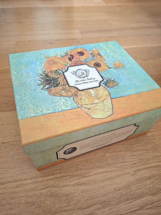 Комплект 2 чаши и чинийки, Ван Гог-Слънчогледи, порцелан, многоцветен