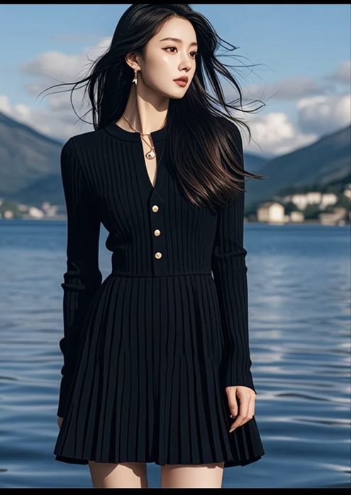 Платье черное, плисерованное