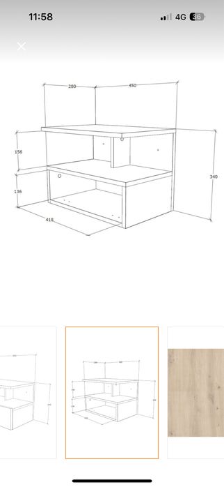 Vand noptiera pat suspendata stejar 45 x 30 x 34