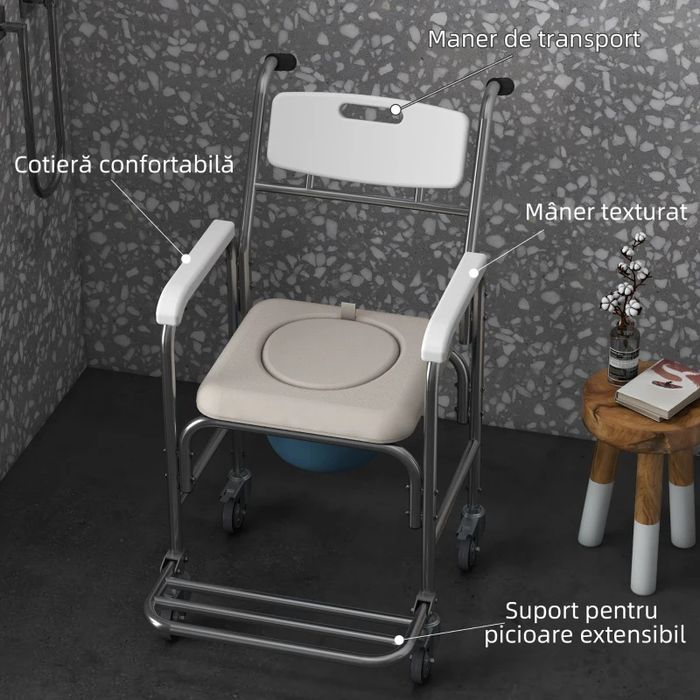 Scaun Cu Rotile – Impermeabil cu WC Detasabil pentru Batrani