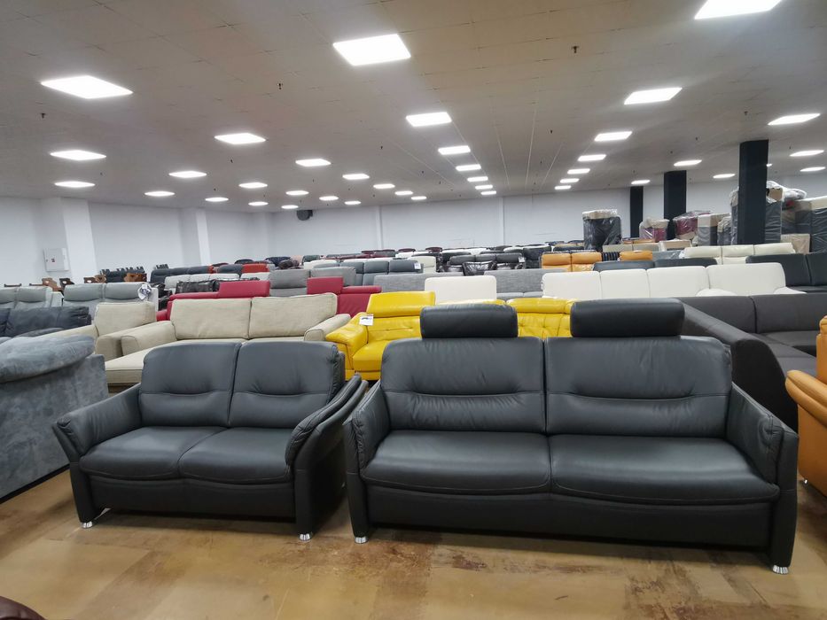 ПРОМОЦИЯ!!! Тъмно сиви кожени дивани тройка и двойка "SF1520 HUKLA"
