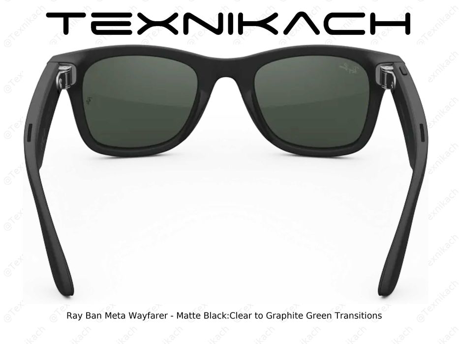 Новый • Ray Ban Meta Wayfarer Mate Black Clear Graphite Green Transiti