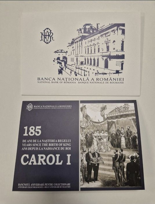 Bancnota colectionare 100 lei 2024 Carol I cu pliant si plic BNR