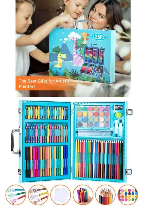 Дигитално куфарче 128 части за рисуване с метална дръжка и закопчалки