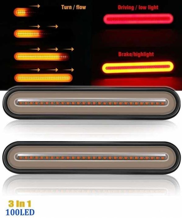 2 БРОЯ Тънки Компактни LED Диодни Стопове с динамичен мигач Неон Ефект