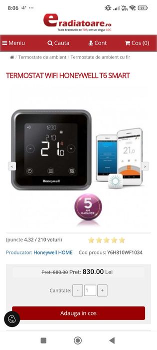 Termostat ambient Honeywell lyric T6 smart   Wifi