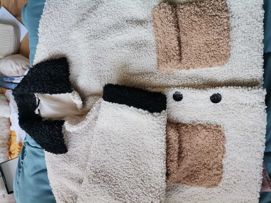 Късо палто теди в цветовете на пудел Y2k  boxy crop teddy coat