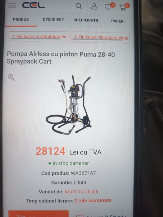 Pompa zugrăvit airless pneumatica Wagner