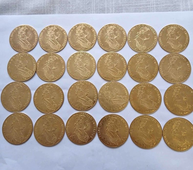 Vând monede placate cu aur de 24k Frank Iosif 4 ducat 1915 1/1 cu cele