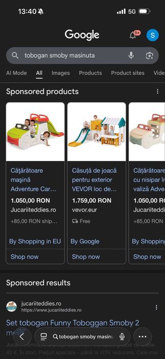 Vand tobogan cu apa - masinuta Smoby