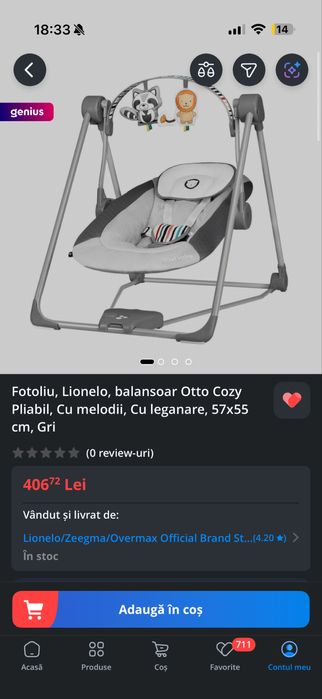 Balansoar Lionelo Otto Cozy, pliabil, cu melodii, leganare
