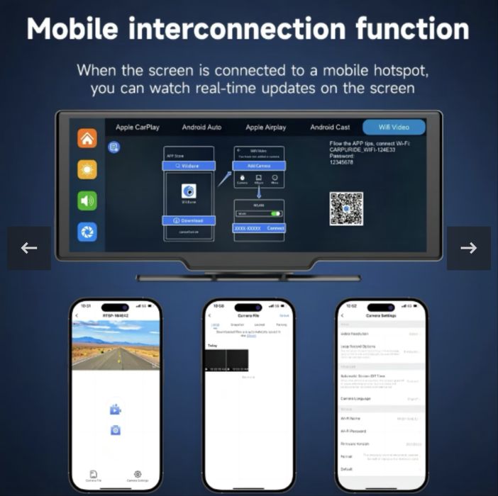 Navigatie Auto Universală 10.26″ Touchscreen cu camera video, Wireless CarPlay/Android Auto, Camera 4K cu camera marsarier