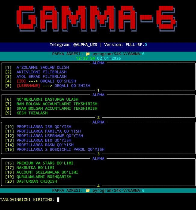 GAMMA-6 — Telegramda biznesingizni rivojlantirish uchun eng