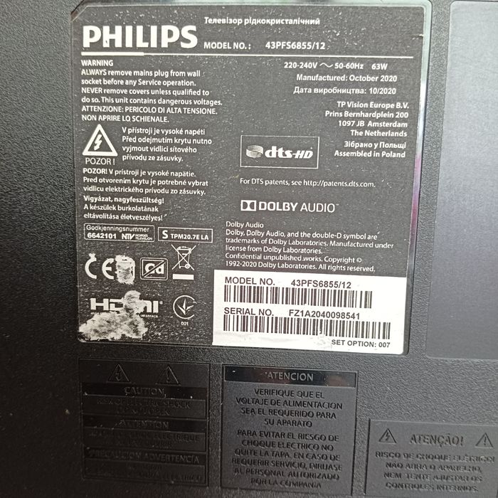 Телевизор Led Smart Philips 43PFS6855/12  TCL 32S5200