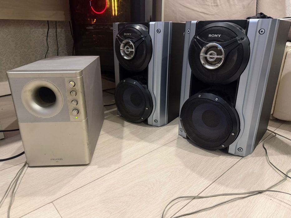 Колонки Sony + активный сабвуфер Microlab X2
