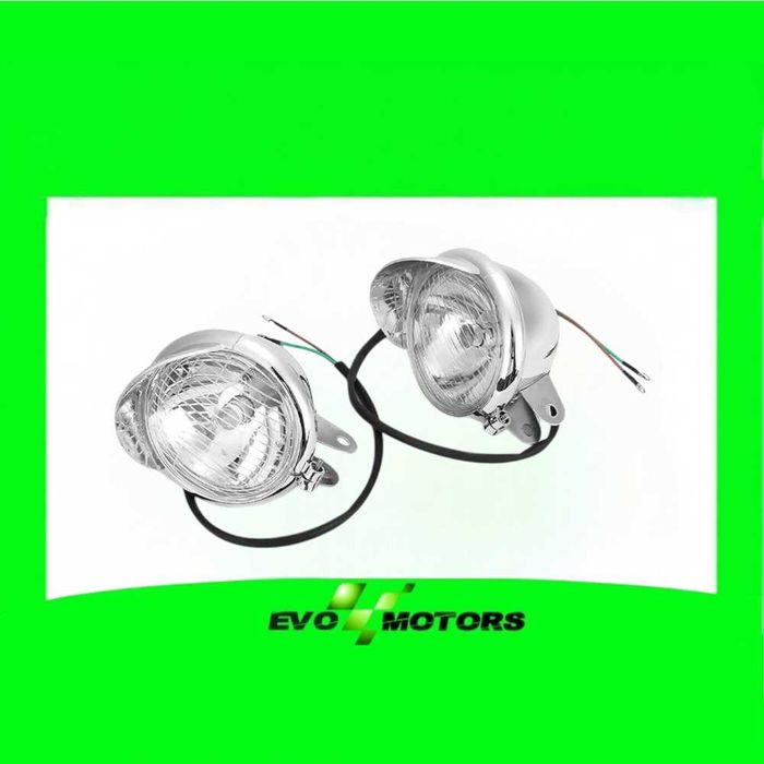 Set Proiectoare Moto Chooper Cromate 4inch 10cm Crom Far ceata A339