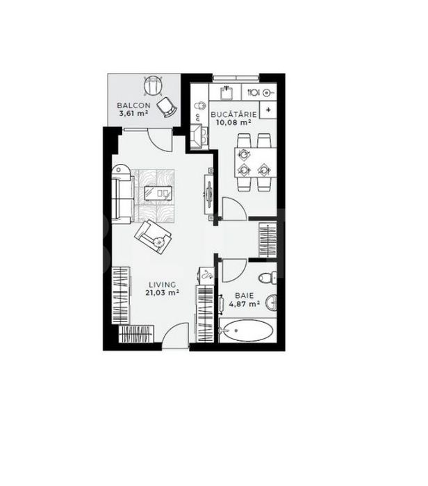 Apartament cu 1 camera, 38 mp, etaj intermediar – Zona Iulius Mall