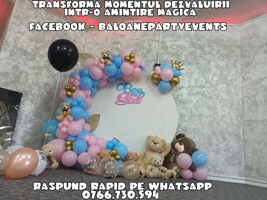 Decor gender reveal Arcada baloane baby shower Artificii de zi