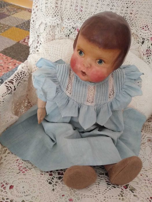 Papusa veche, cap papier mache, 1930