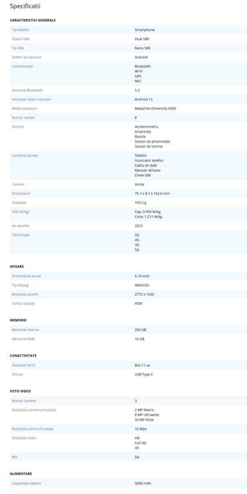 Telefon mobil OnePlus Nord 3, Dual SIM, 16GB RAM, 256GB,5G,Misty Green