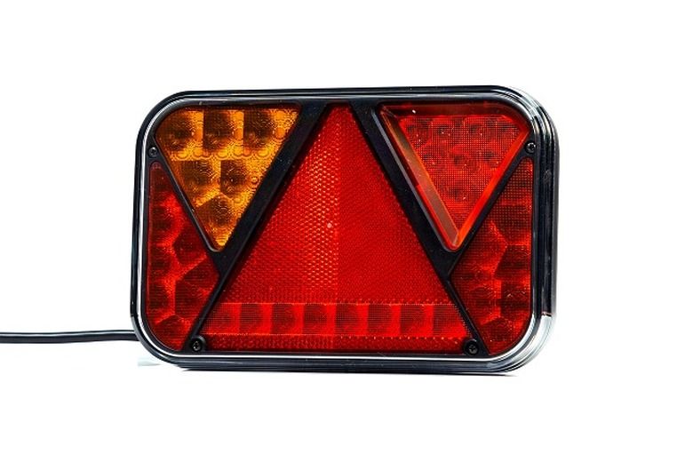 Stop lampa spate cu LED 12/24V, 200x130x50mm montare surub cu spatiu 150mm, cablu 1m; cu indicator led; cu lumini nr inmatriculare; cu triunghi reflectorizant; cu lampa de mers inapoi; cu lumina de parcare LED; cu lumina frana partea stanga/dreapta, 1 buc