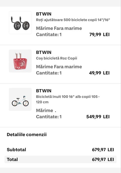 Titlu OLX  B’TWIN Inuit 100 16” – Bicicletă copii + roți ajutătoare + coș