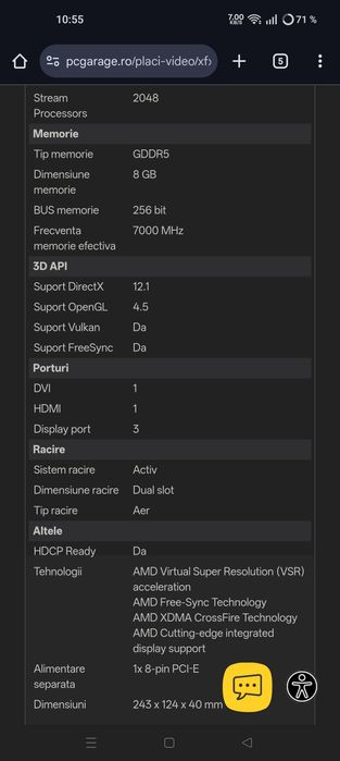 Placa video XFX Radeon RX 570 RS 8GB GDDR5 256-bit