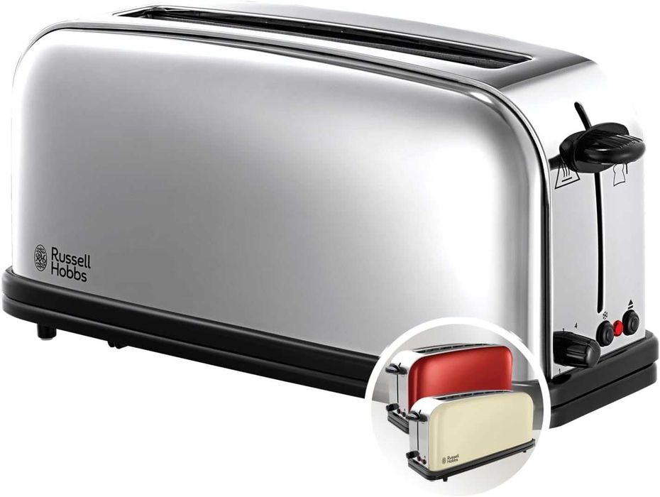 Тостер от неръждаема стомана Russell Hobbs Victory, Неръждаема стомана (6 регулируеми нива на препичане, 1000W), лек ДЕФЕКТ