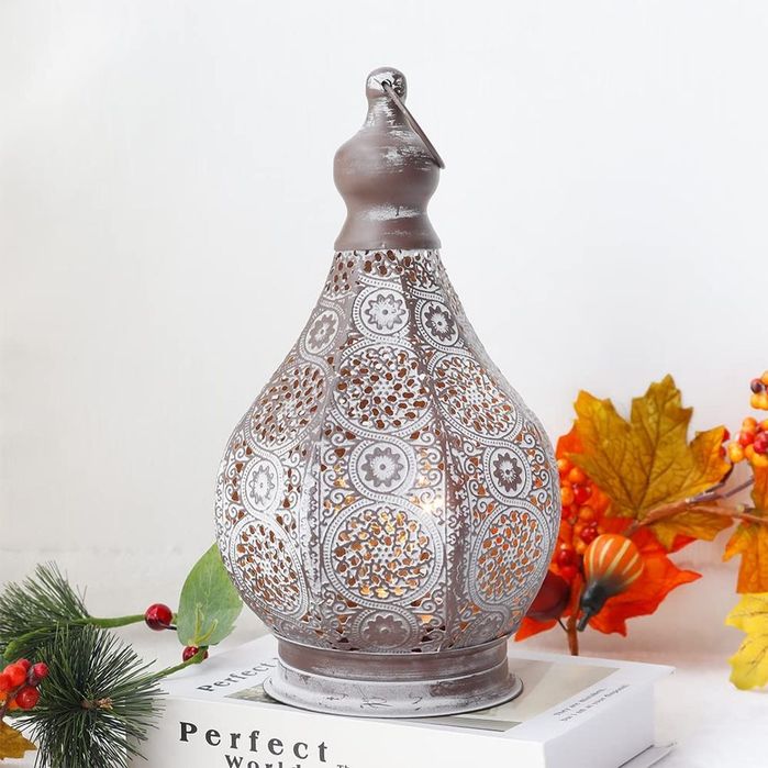 Lampă Marocană Decorativă LED Vintage 29,5 cm – Metal, Funcționează pe Baterii