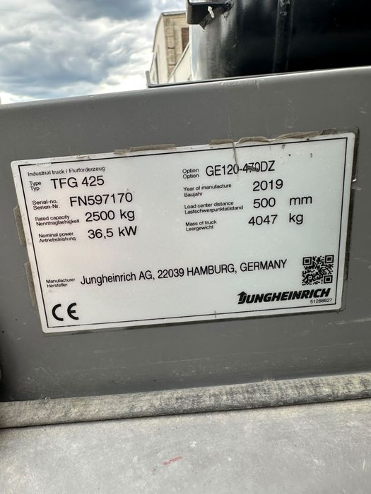 Stivuitor Jungheinrich GAZ GPL TFG 425 2019 catarg triplex 2.5 tone