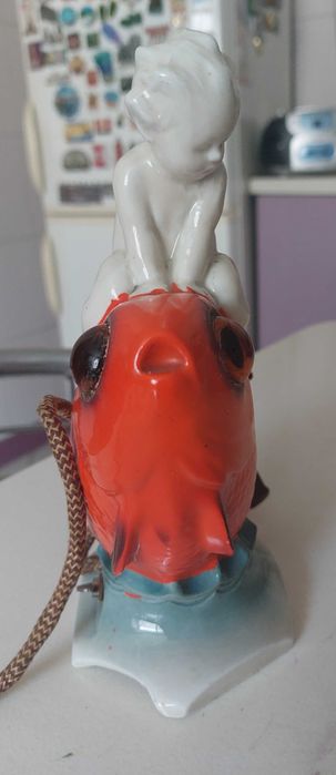 Светильник Мальчик Путти на Рыбе. Ночник. Статуэтка