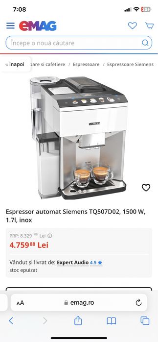 Aparat de cafea espressor automat siemens tq507d02