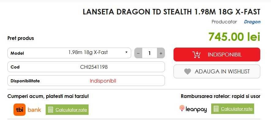 Lanseta spinning Dragon TD Stealth 1.98m 18g X-Fast