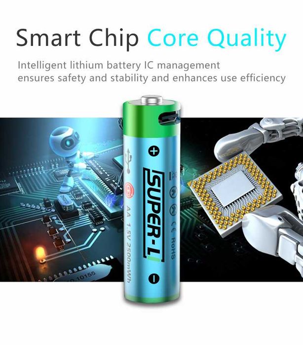 2 штук АА Li-ion батарейки 1.5V 2500 mWh USB с USB кабель (Super-L)