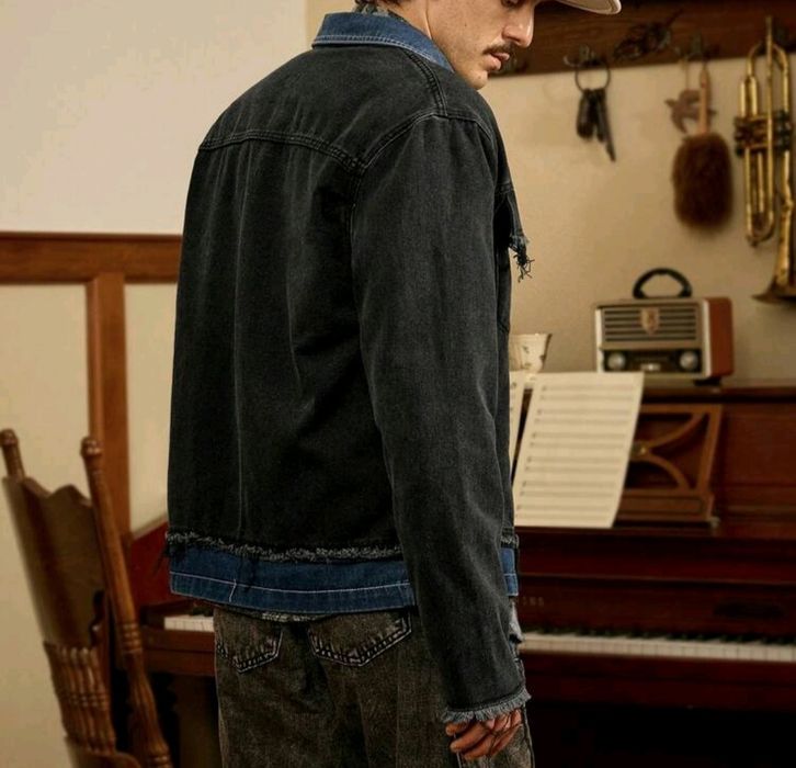 Ново мъжко карго дънково яке риза Street Style изтъркано  деним памук