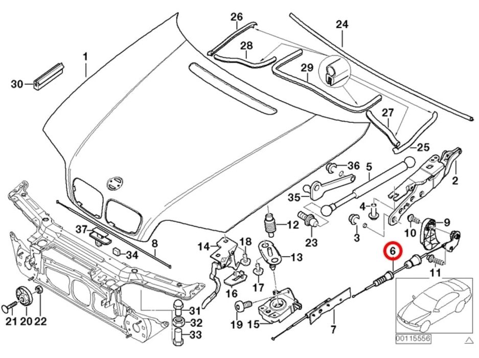 Жило За Отваряне На Преден Капак Bmw, E46, Седан, Купе, Комби, Кабрио